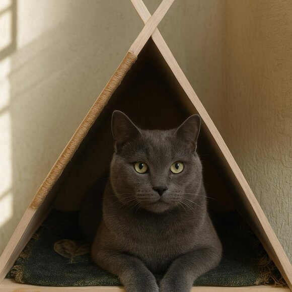 Custom Birch Wood Pet Teepee – Cat or Small Dog Bed Tent | Indoor Pet House | - Picture 2 of 7